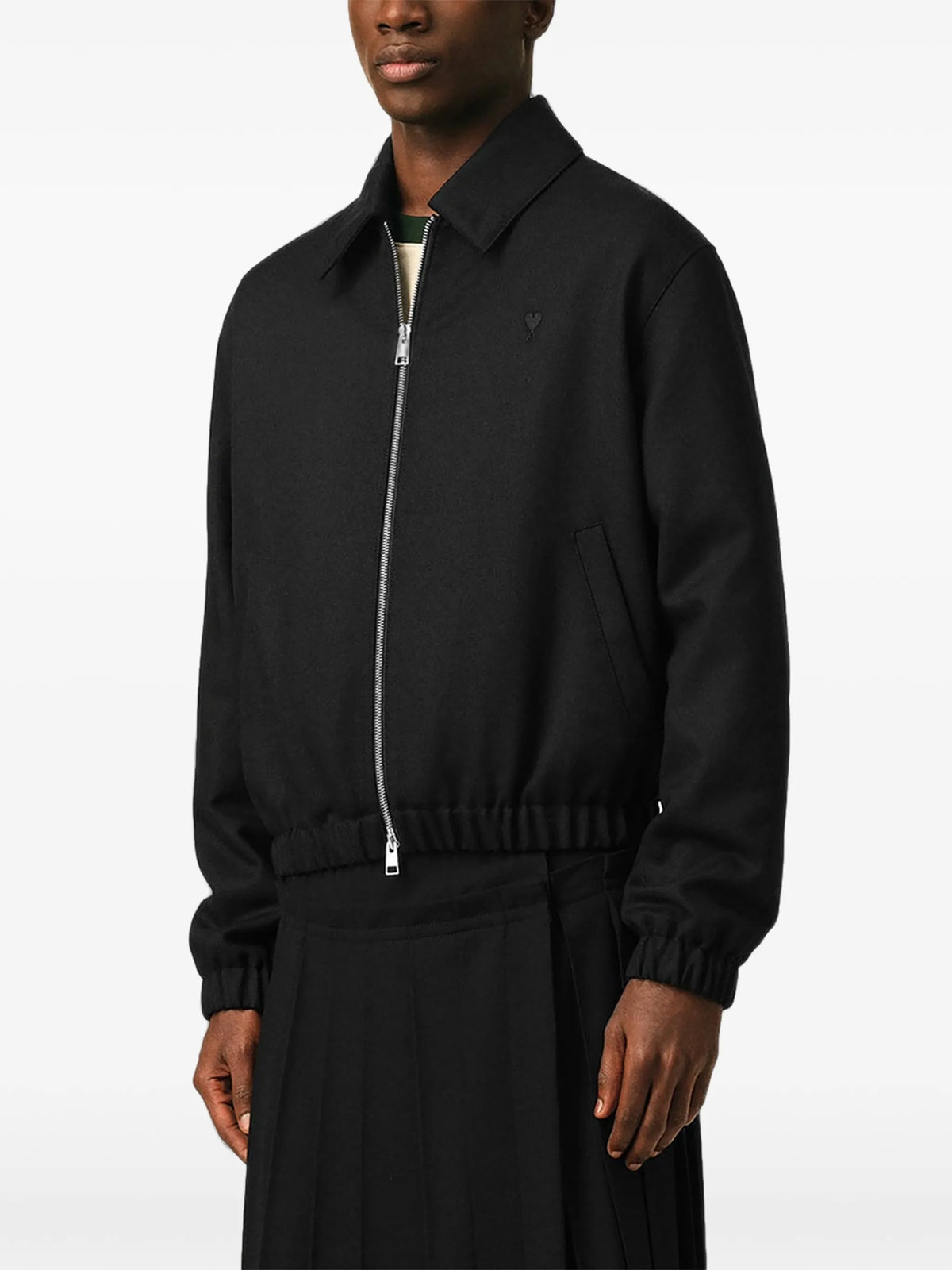 Image of Grey Wool Zip-Up Jacket by Ami PARIS for Men - Season Autumn-Winter 2026 - Model View 2