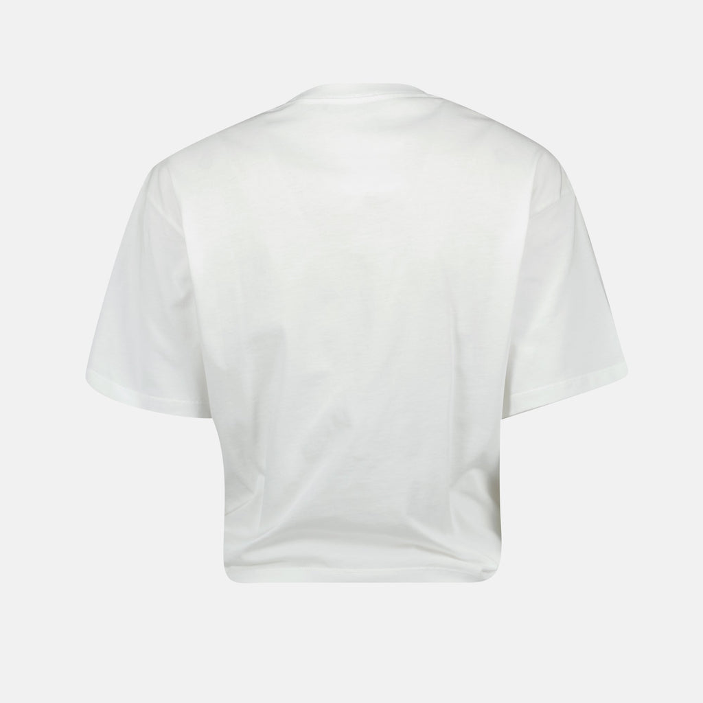 crop T-shirt, strawberry print, cotton top, pleated effect, contemporary style