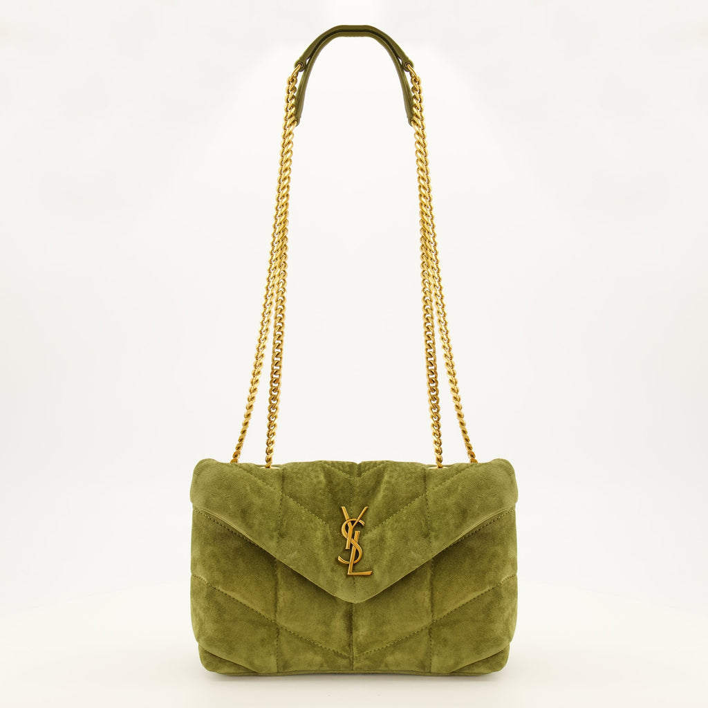 Toy Puffer Tasche aus grünem Veloursleder