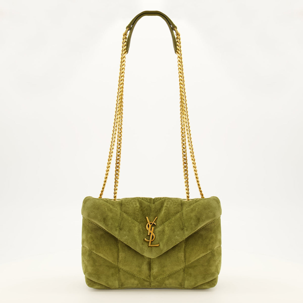 Toy Puffer Tasche aus grünem Veloursleder