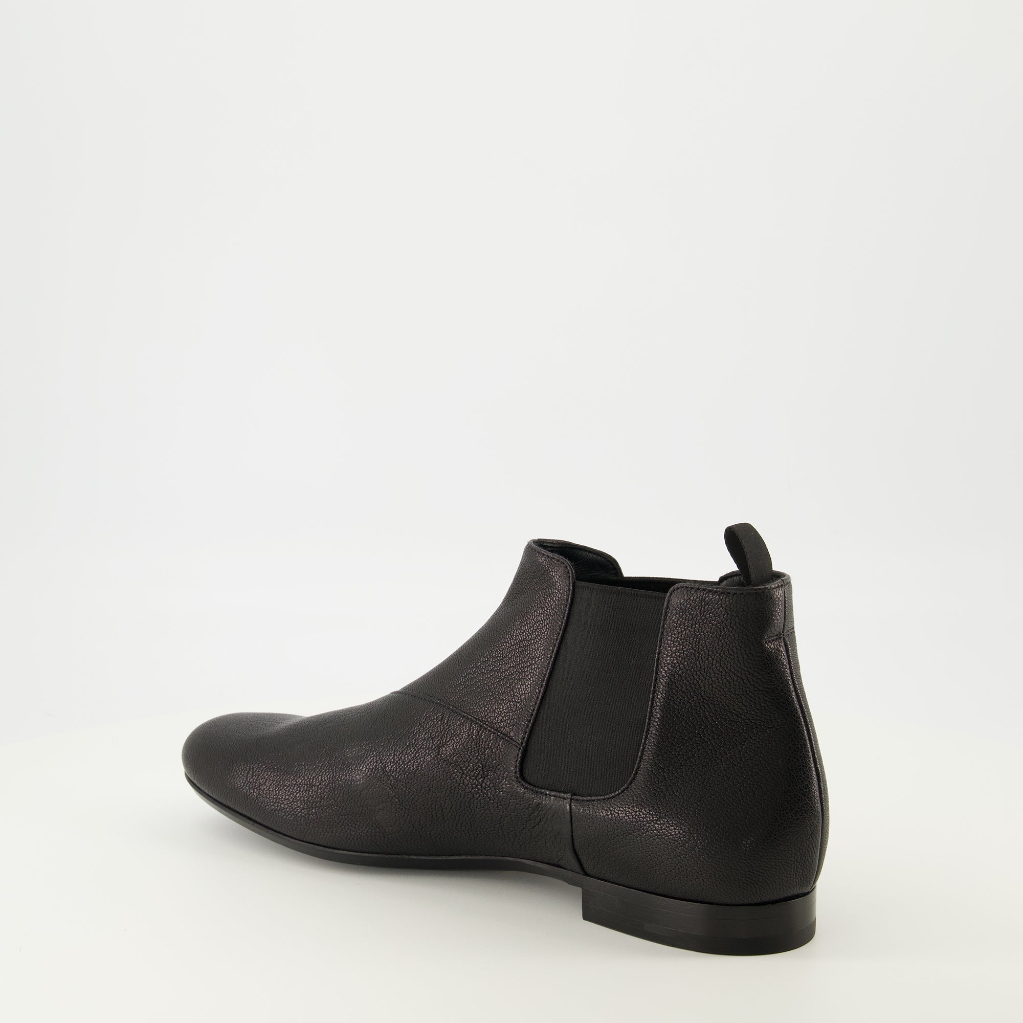 Chelsea boots, black leather boots, Prada footwear, men's boots, grained leather