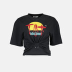 Rabanne t-shirt, short t-shirt, printed t-shirt, silver piercing detail, Autumn-Winter 2025