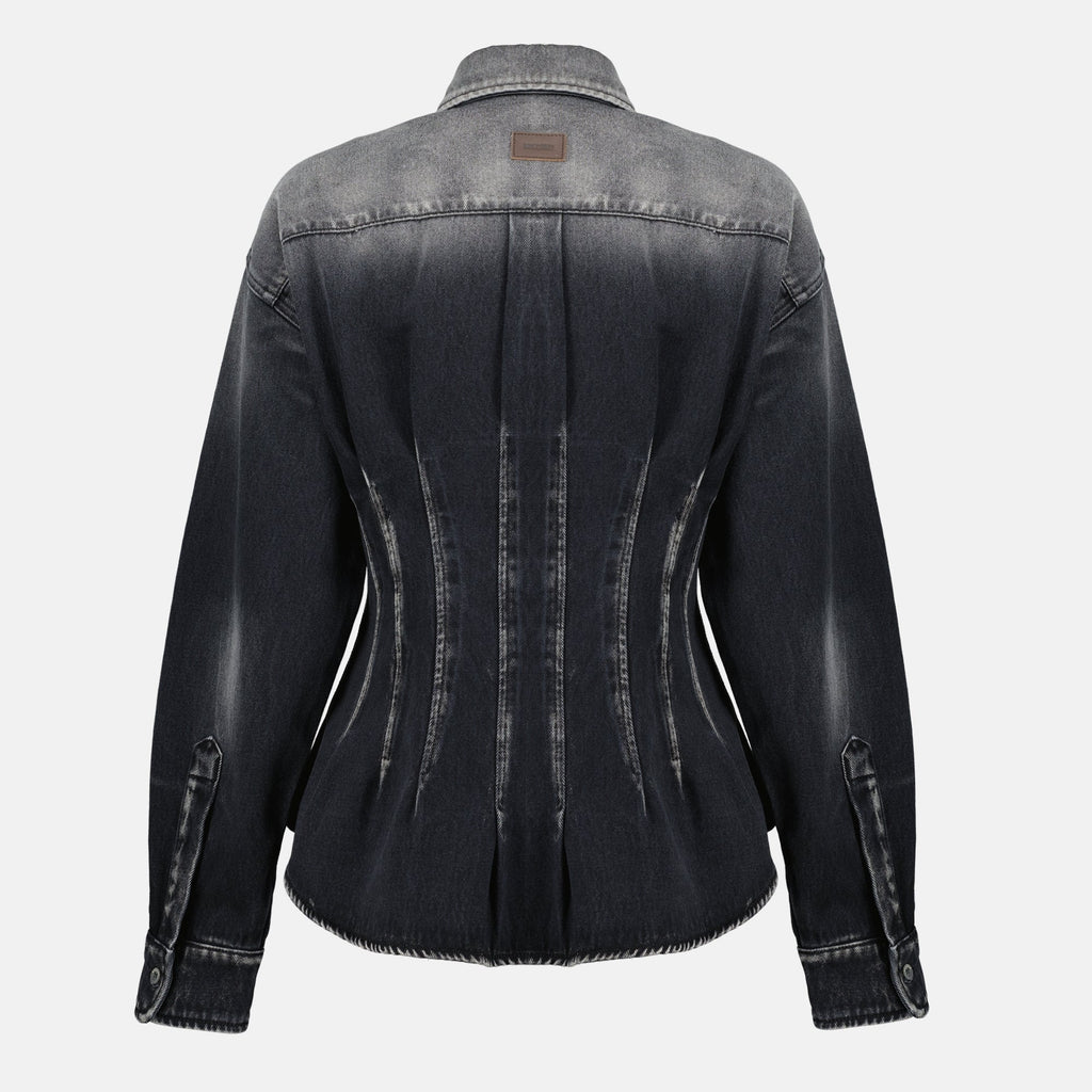 Moschino denim shirt, black shirt for women, tailored denim shirt, cotton denim clothing, stylish women's shirts