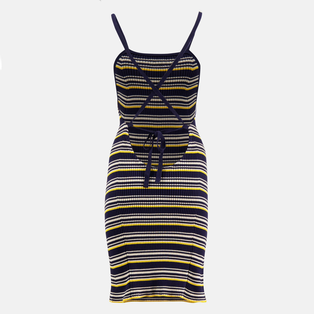 Image de Robe en maille rayée bleu par Miu Miu pour Femmes - Saison Printemps-Été 2026 - Vue de Dos