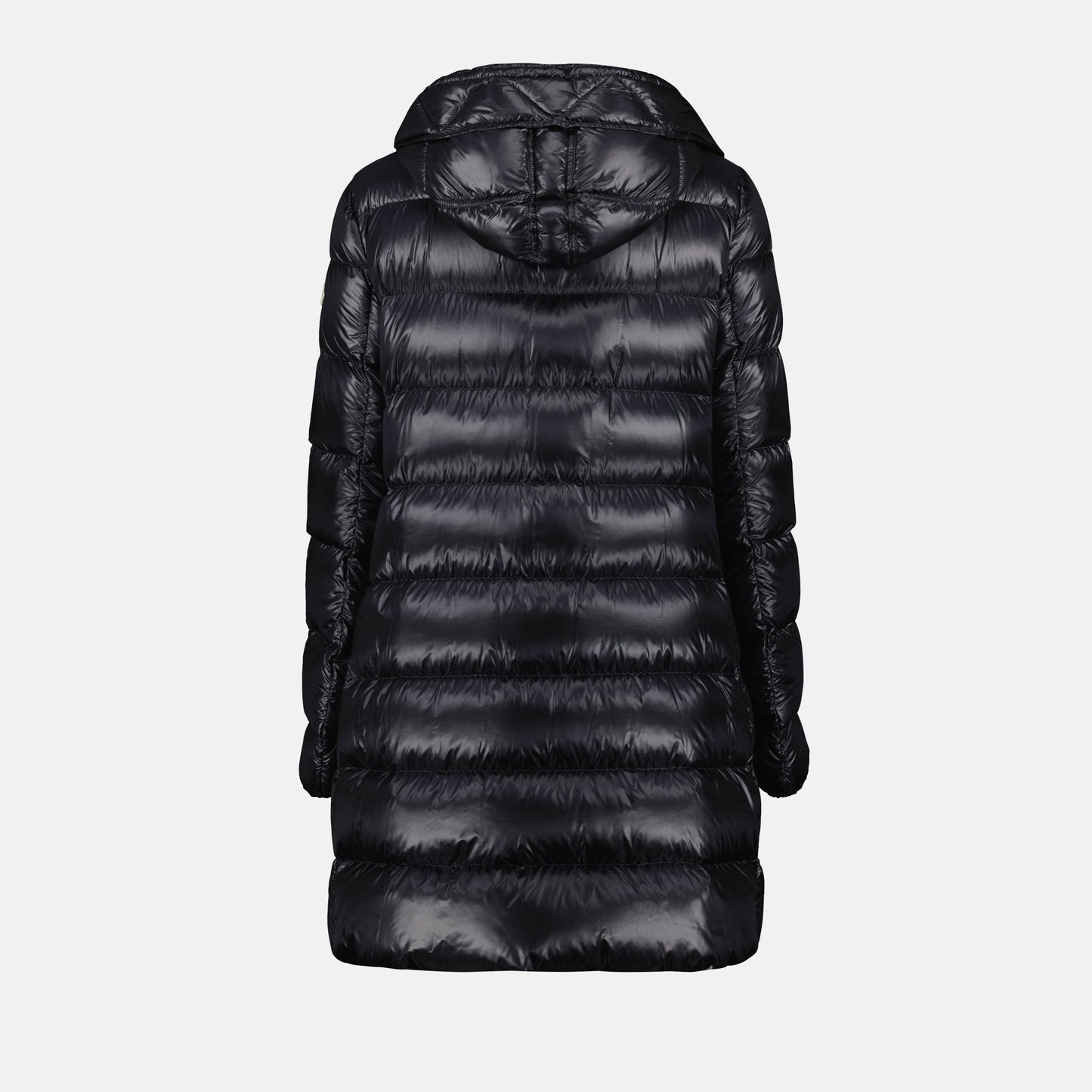 Moncler jacket, quilted jacket, long jacket, black jacket, luxury outerwear