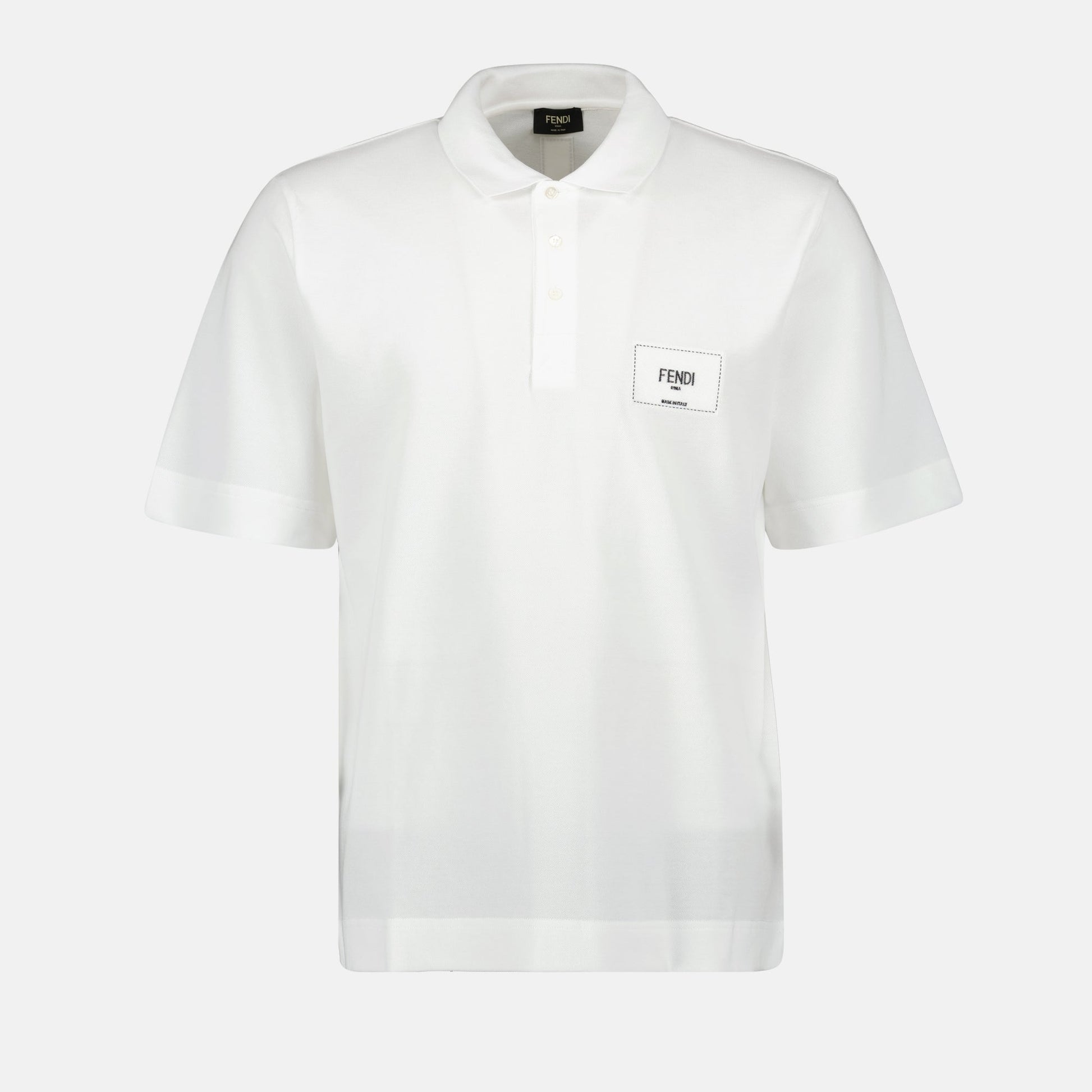 embroidered polo, white polo shirt, cotton piqué polo, Fendi 2024 collection, luxury polo