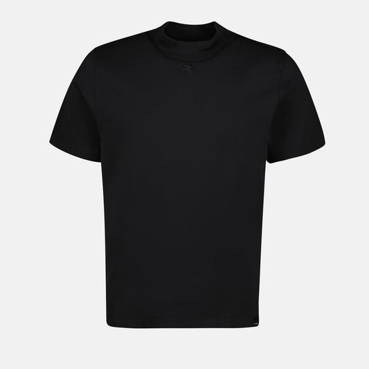 luxury T-shirt, black cotton T-shirt, Courrèges collection, designer T-shirt, premium casual wear