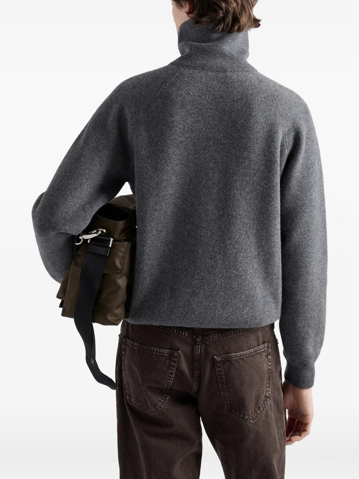Image of Grey Wool and Cashmere Polo by Prada for Men - Season Autumn-Winter 2026 - Model View 2