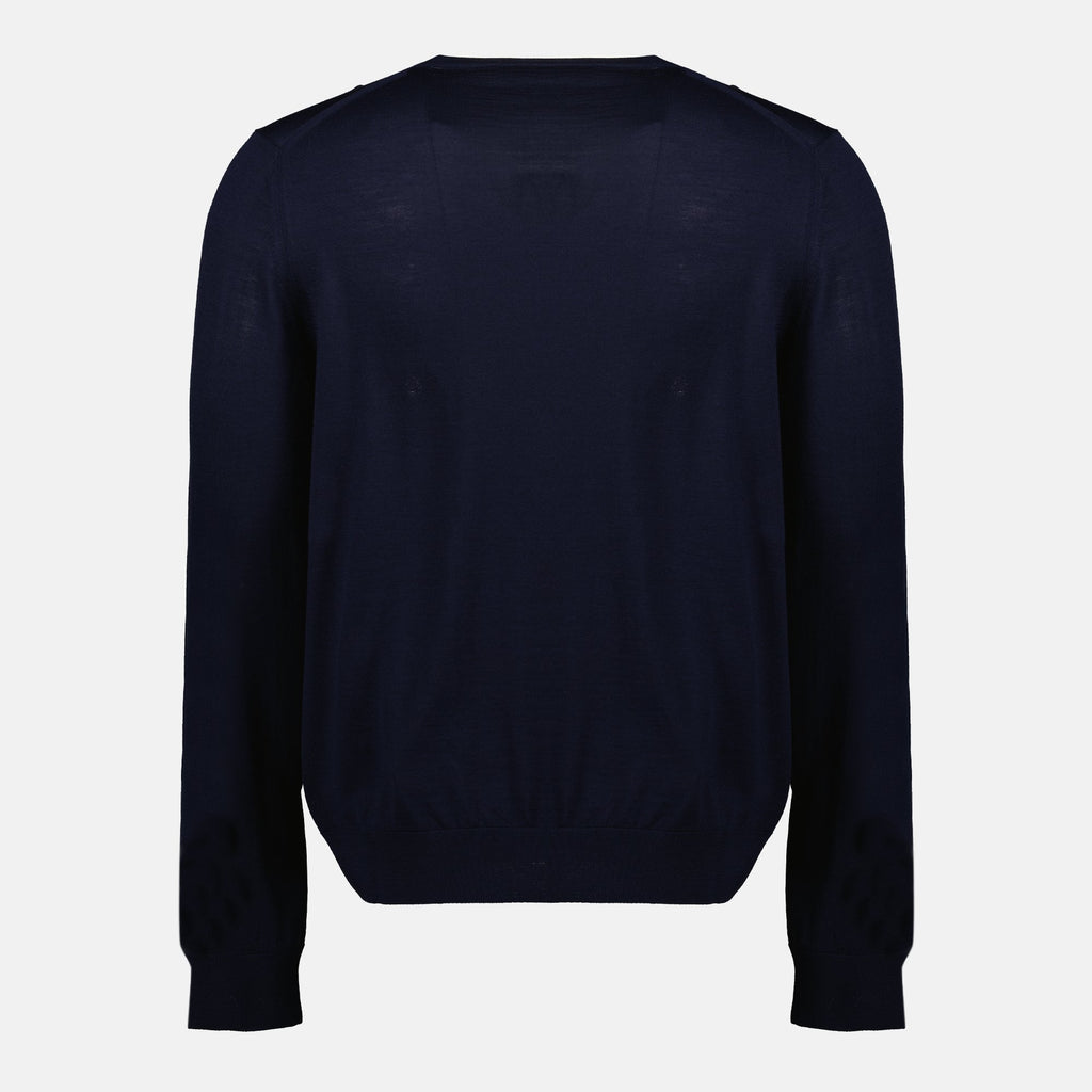 Image of Fine Wool Navy Sweater by Prada for Men - Season Spring-Summer 2026 - Back View