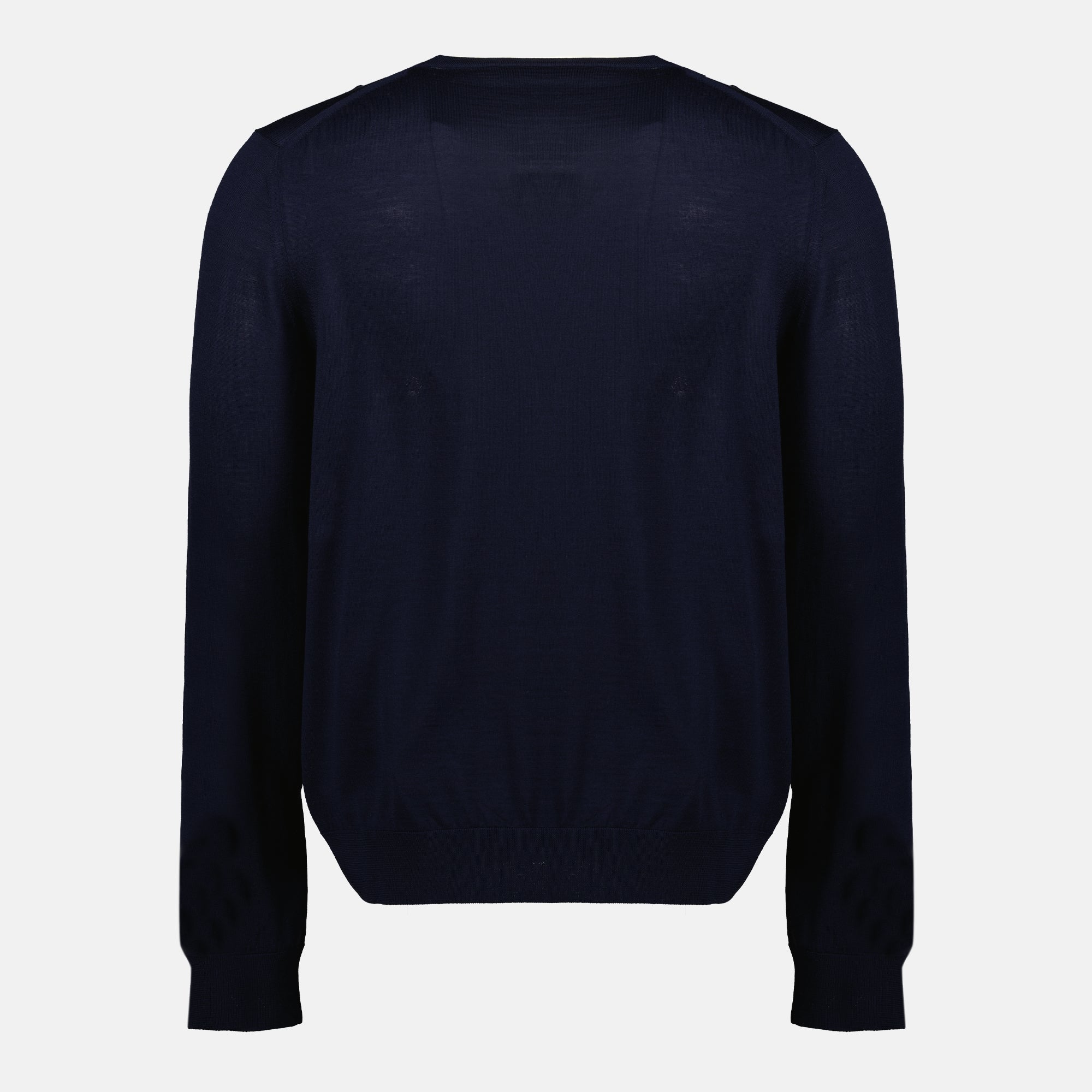 Image d'un pull en fine laine navy de Prada pour hommes - Saison Printemps-Été 2026 - Vue de l'arrière