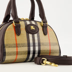 Burberry mini bag, bowling bag, cotton linen bag, check pattern bag, adjustable shoulder strap