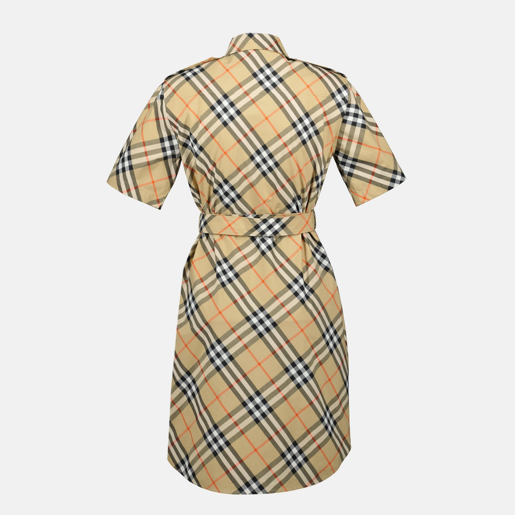Burberry shirt dress, Check beige dress, Plaid shirt dress, Cotton midi dress, Luxury women clothing