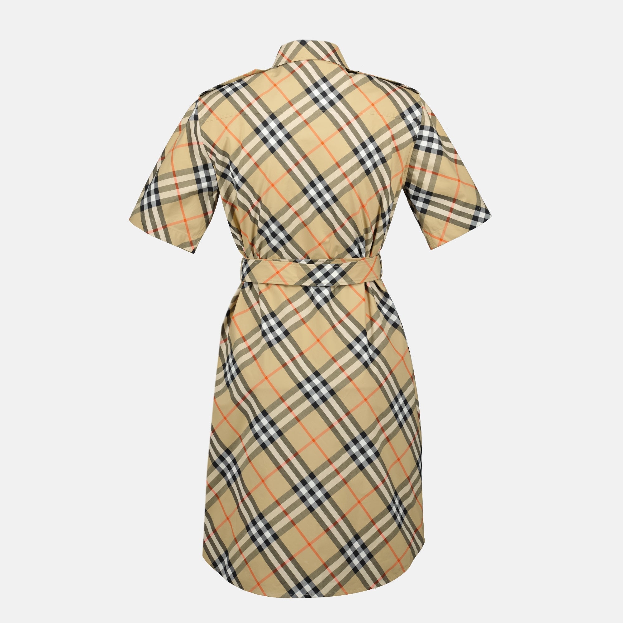 Burberry shirt dress, Check beige dress, Plaid shirt dress, Cotton midi dress, Luxury women clothing