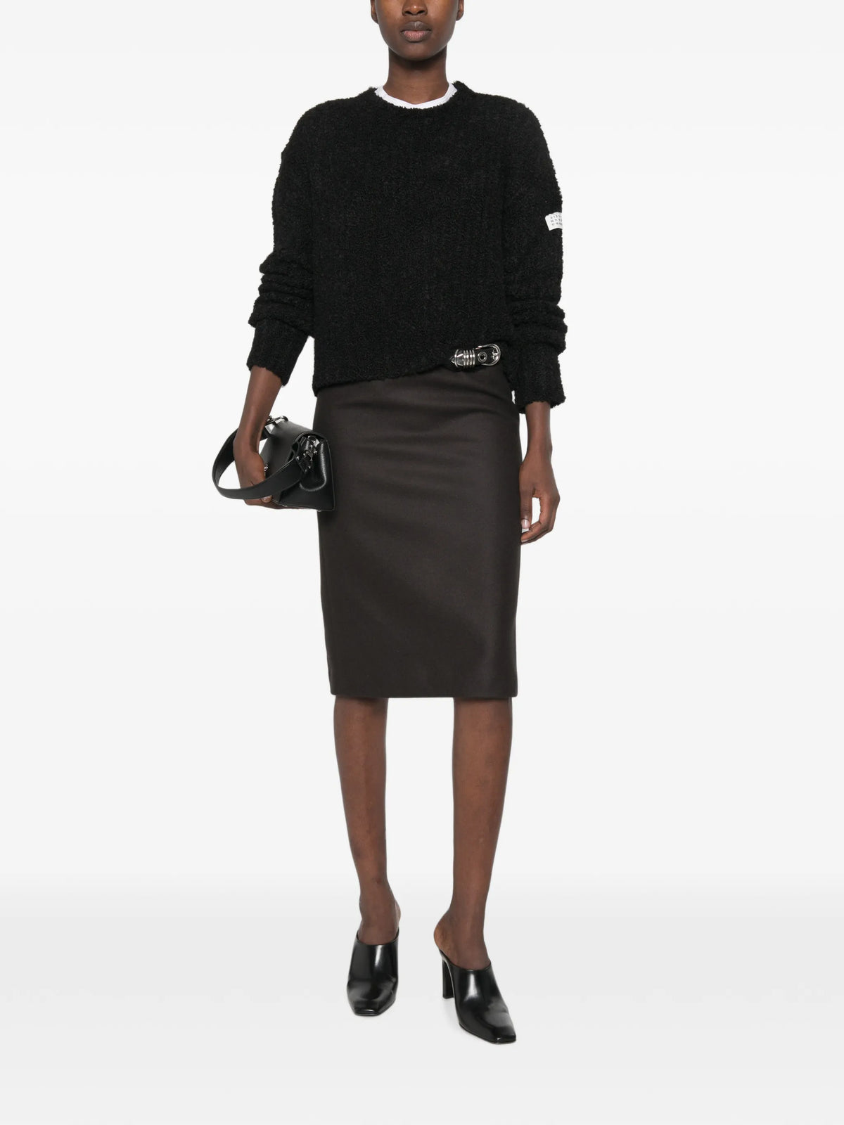 Image of Numeric Black Acrylic Sweater by Mm6 for Women - Season Autumn-Winter 2026 - Model View 1