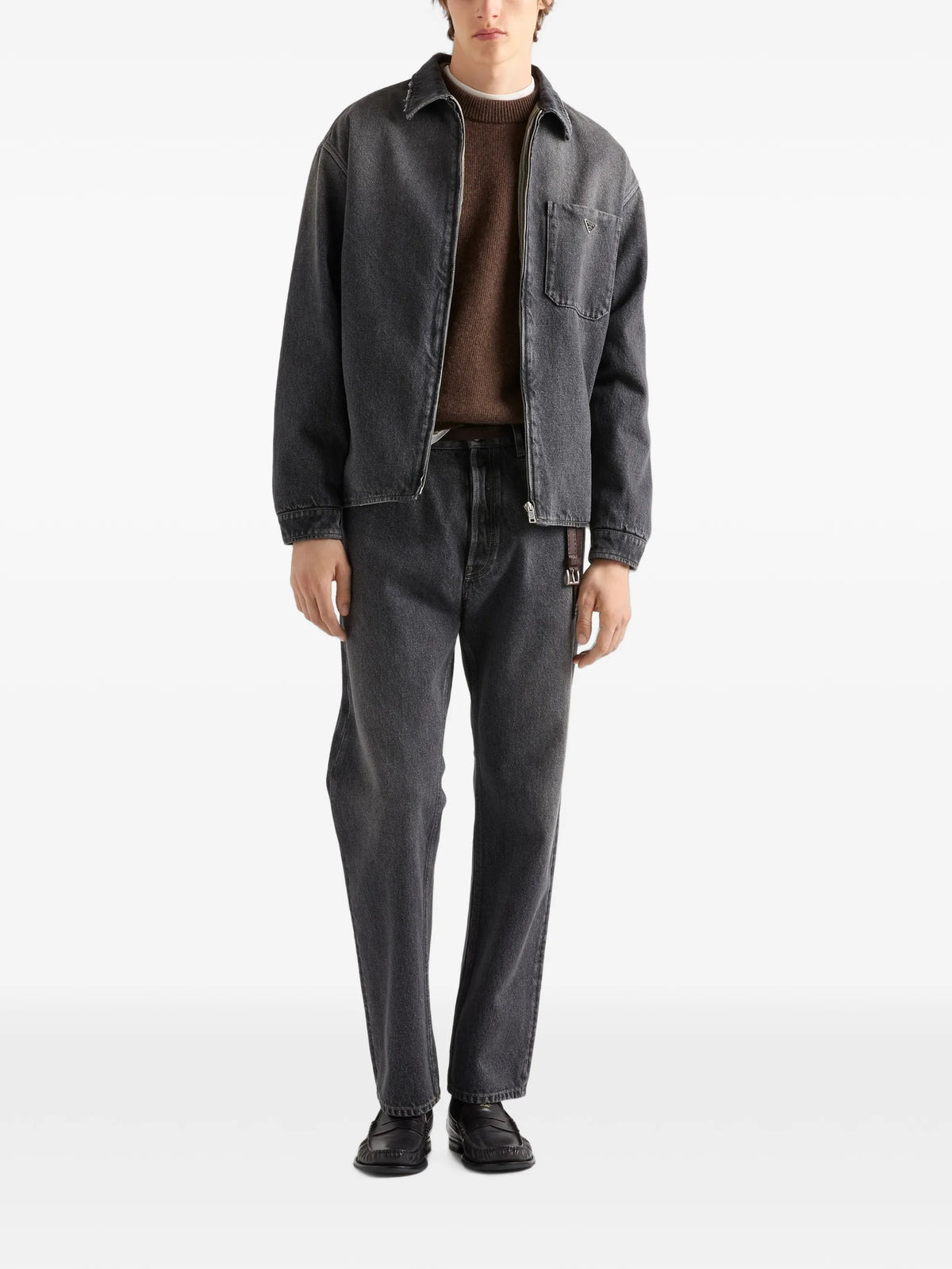 Image of Black Denim Shirt by Prada for Men - Season Autumn-Winter 2026 - Model View 1
