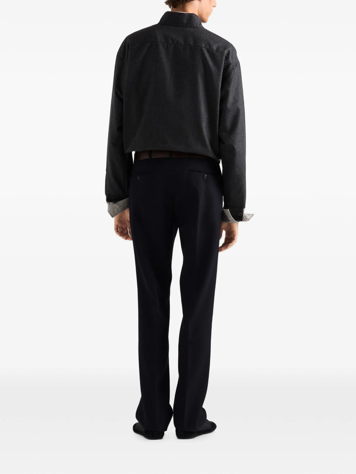 Image of Grey Wool Zip-Up Jacket by Prada for Men - Season Autumn-Winter 2026 - Model View 2