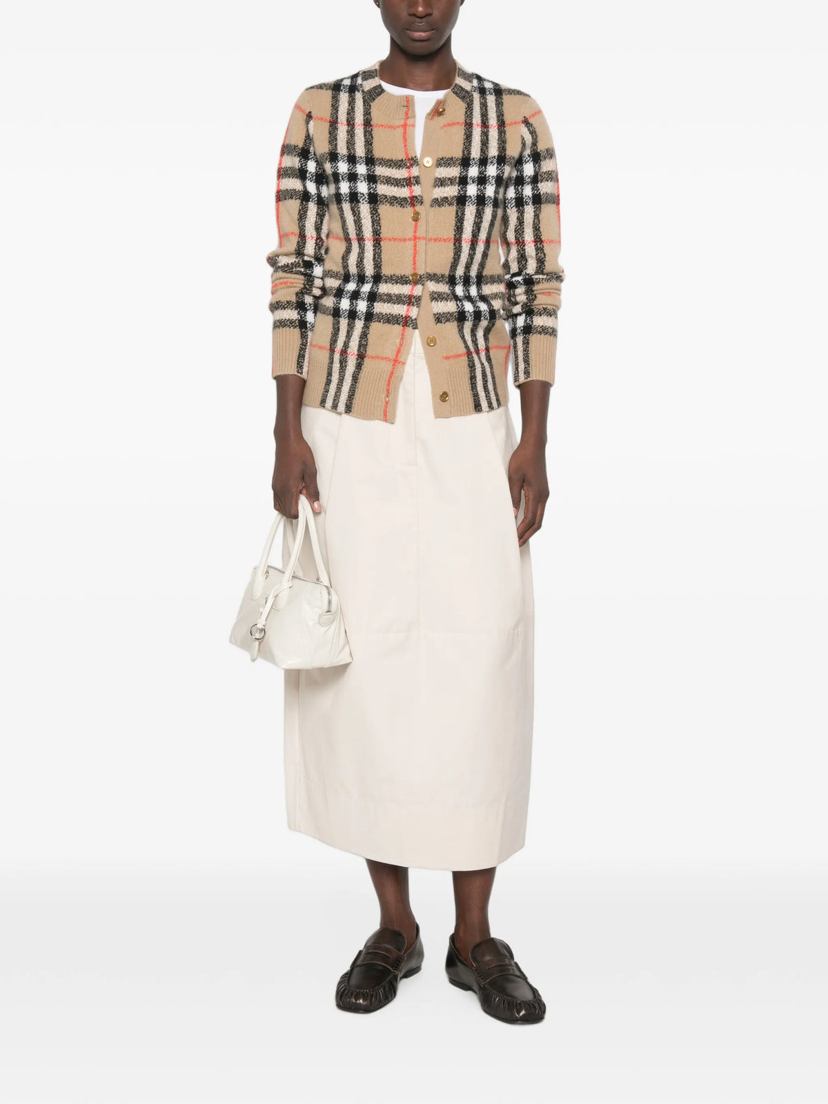 Image of Check Cashmere Cardigan by Burberry for Women - Season Autumn-Winter 2026 - Model View 1