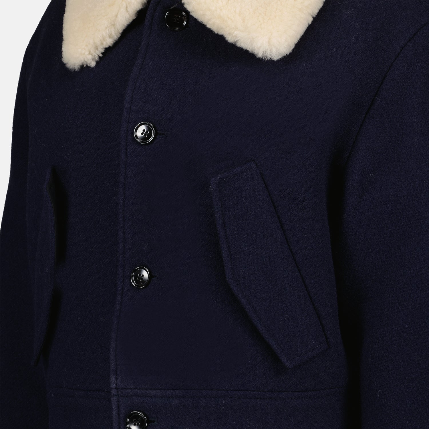 Shearling Collar Jacket, Wool Jacket Navy, Luxury Women's Jacket, AMI Paris Jacket, Autumn-Winter 2024 Fashion