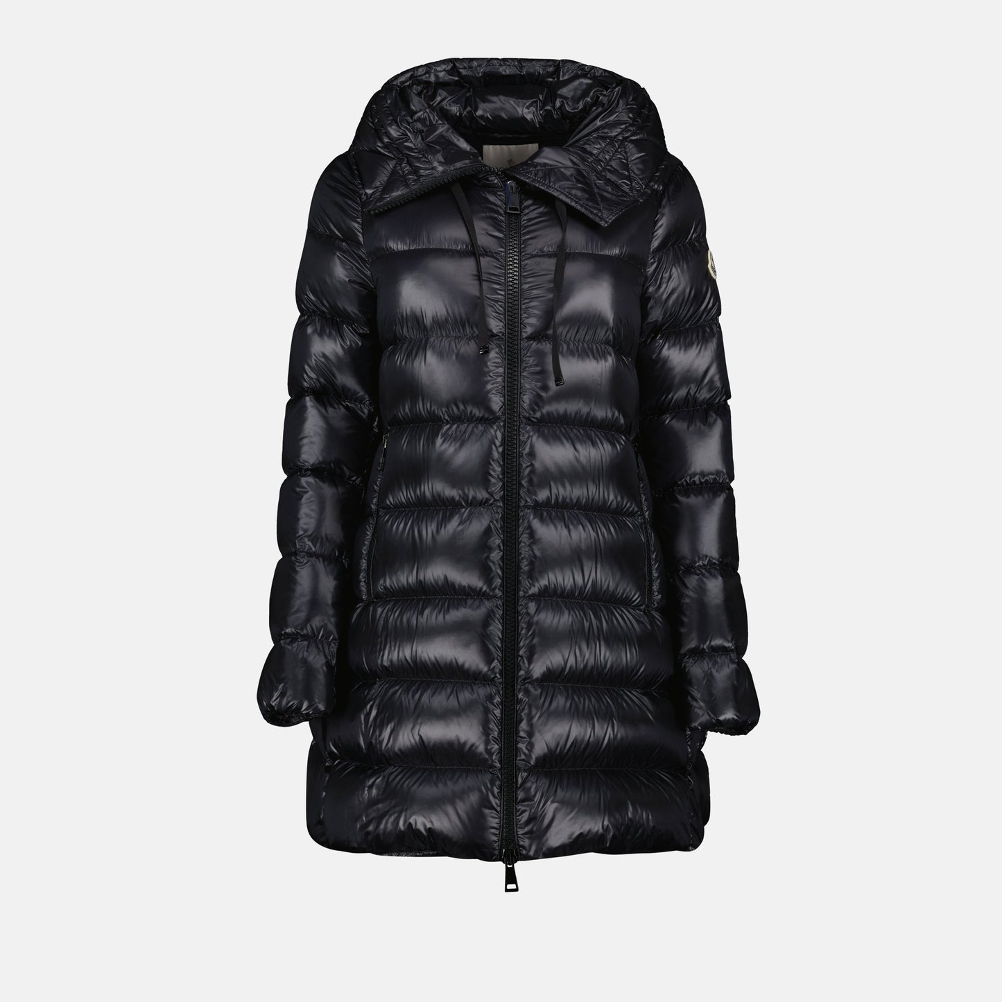 Moncler jacket, quilted jacket, long jacket, black jacket, luxury outerwear