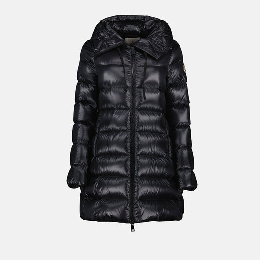 Moncler jacket, quilted jacket, long jacket, black jacket, luxury outerwear