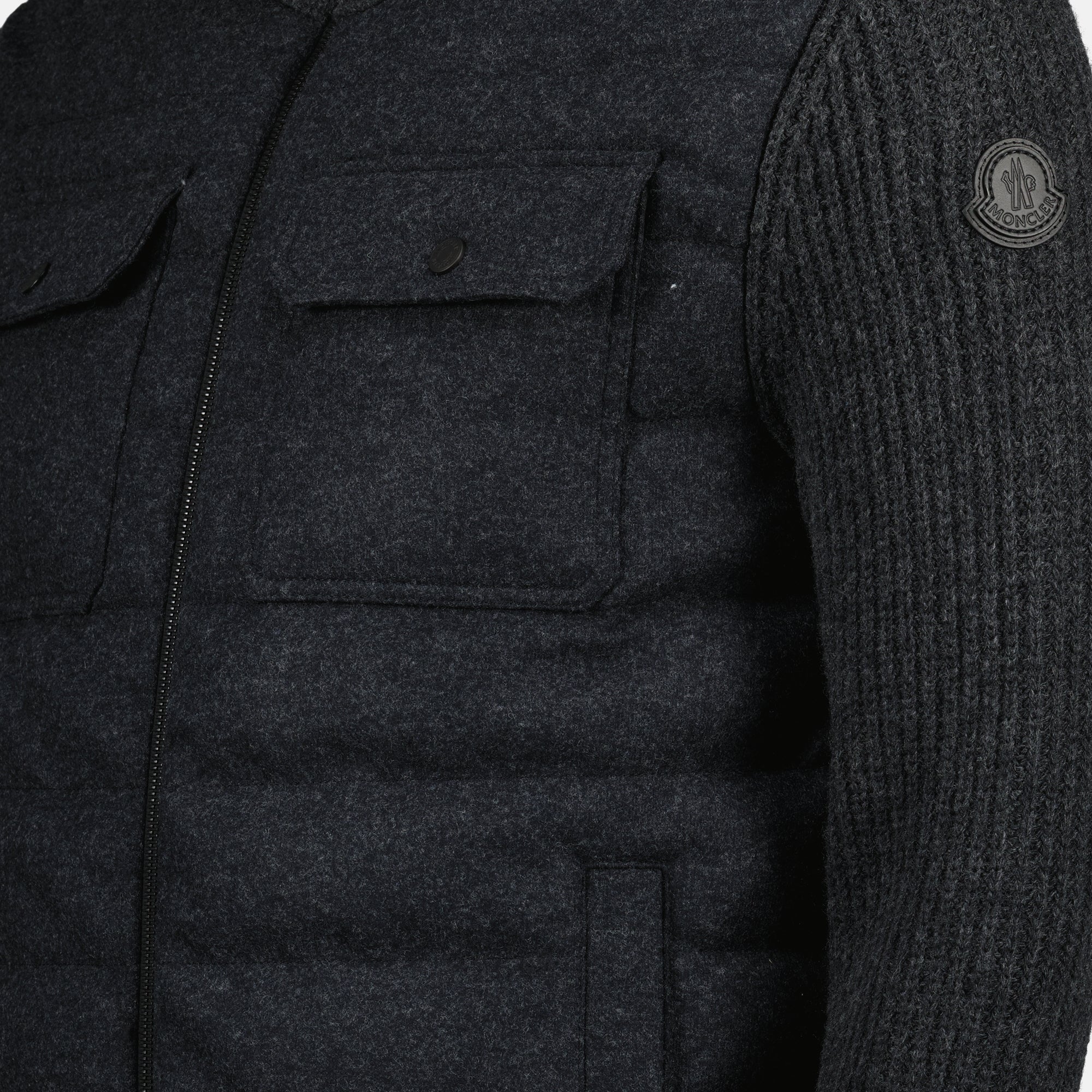 Moncler cardigan, wool zip cardigan, quilted sweater, men's casual wear, dark grey cardigan