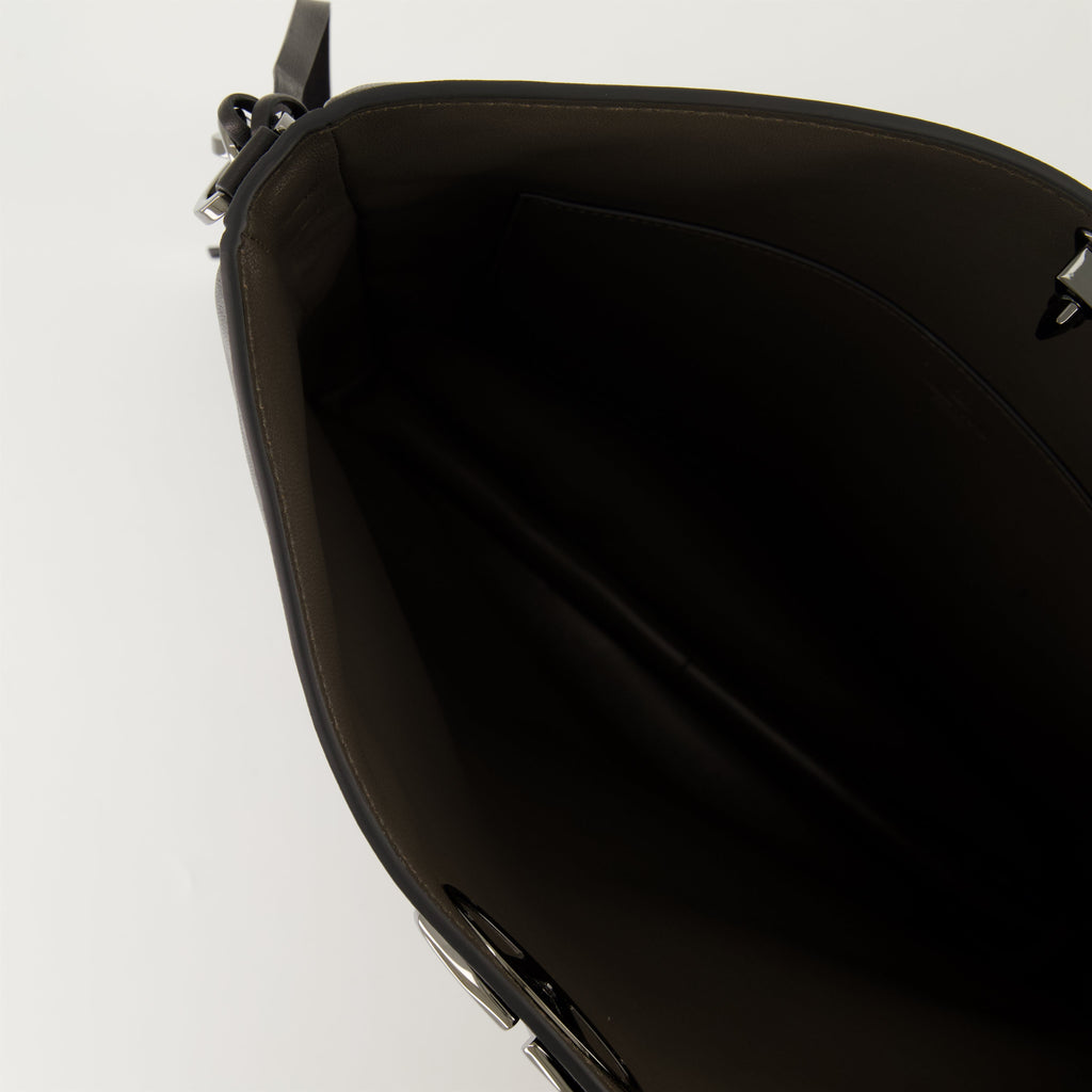 Black tote, leather bag, VLogo tote, adjustable strap, designer accessory