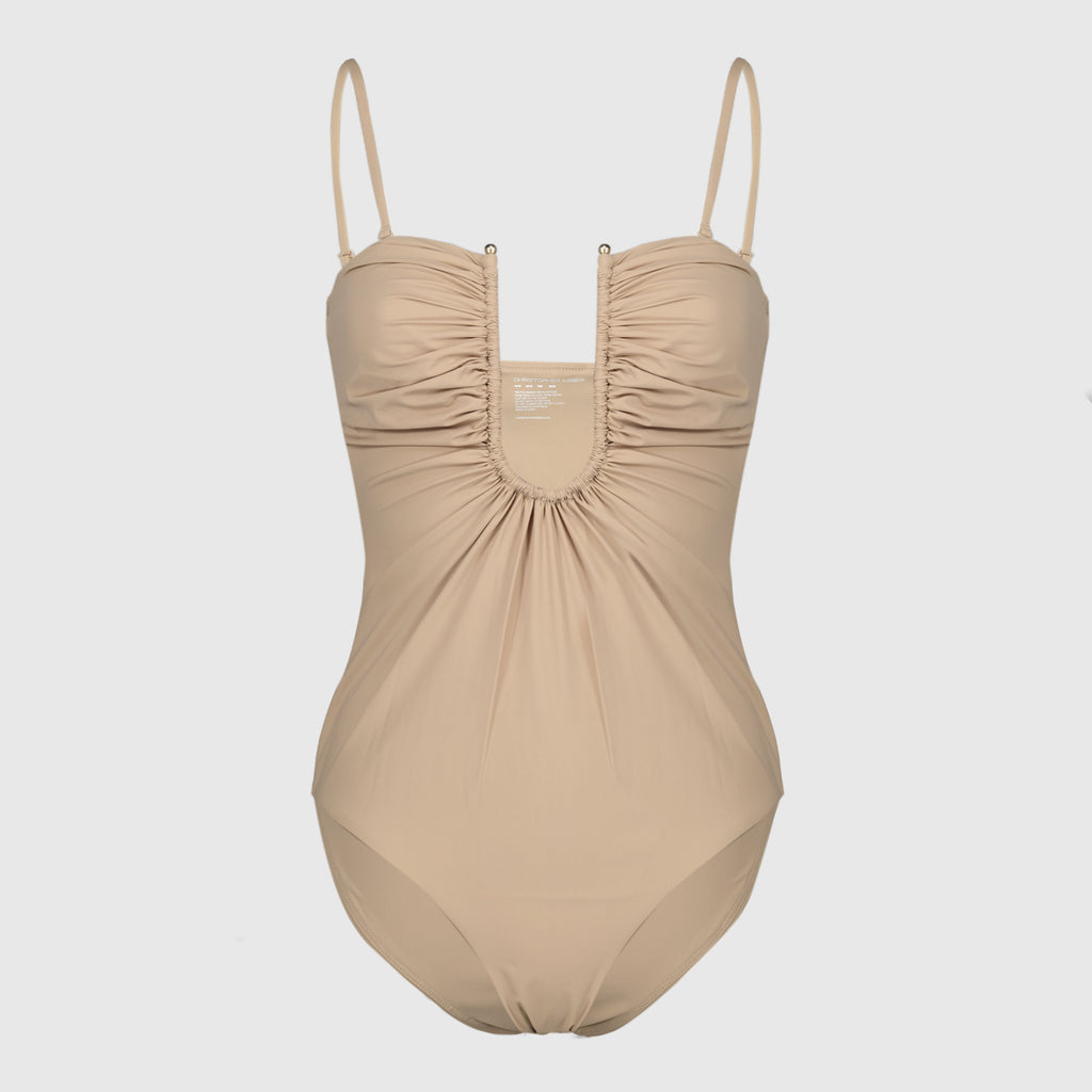 Imagem do fato de banho de uma peça franzido Arced de Christopher Esber para mulheres - Temporada Primavera-Verão 2026 - Vista Frontal