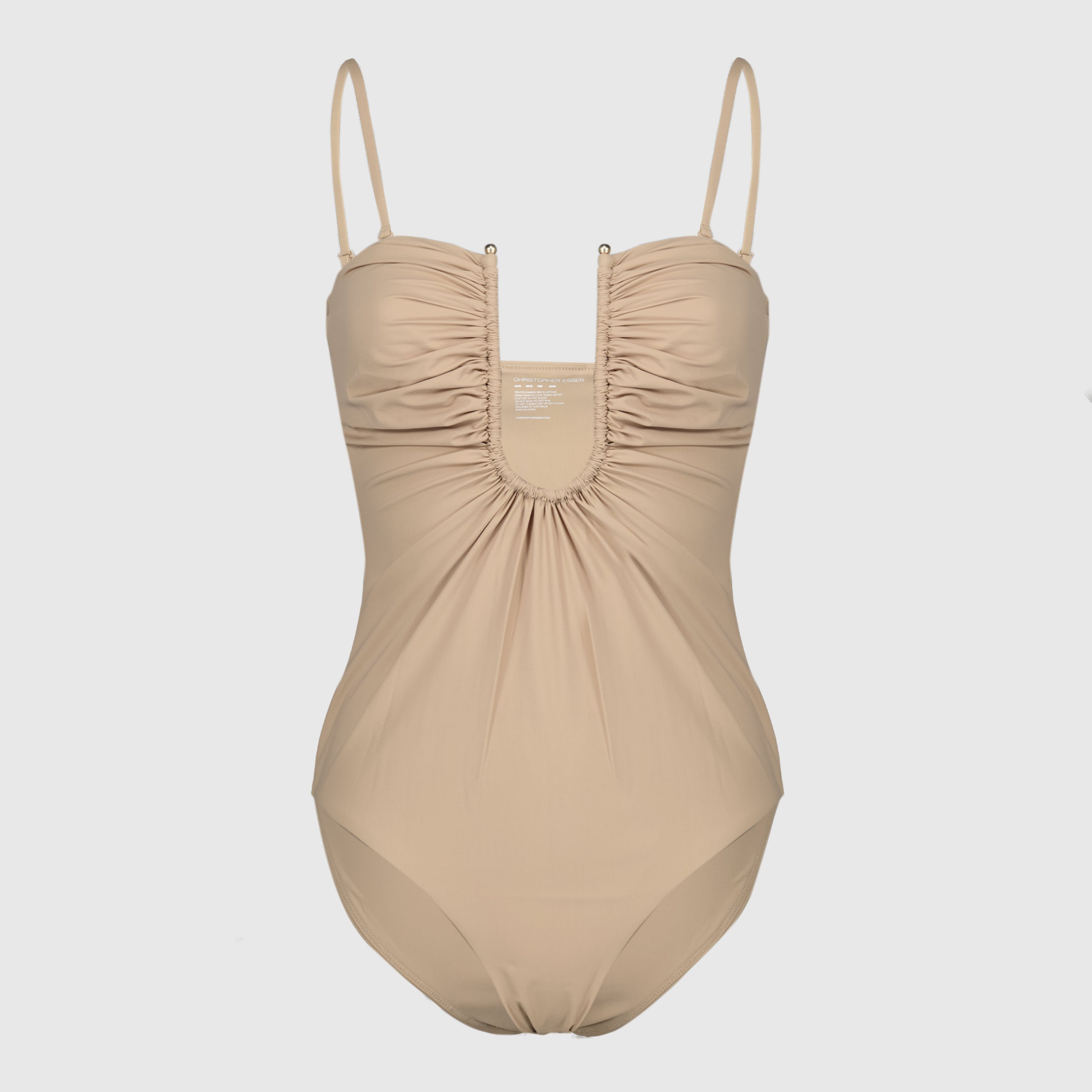 Imagem do fato de banho de uma peça franzido Arced de Christopher Esber para mulheres - Temporada Primavera-Verão 2026 - Vista Frontal