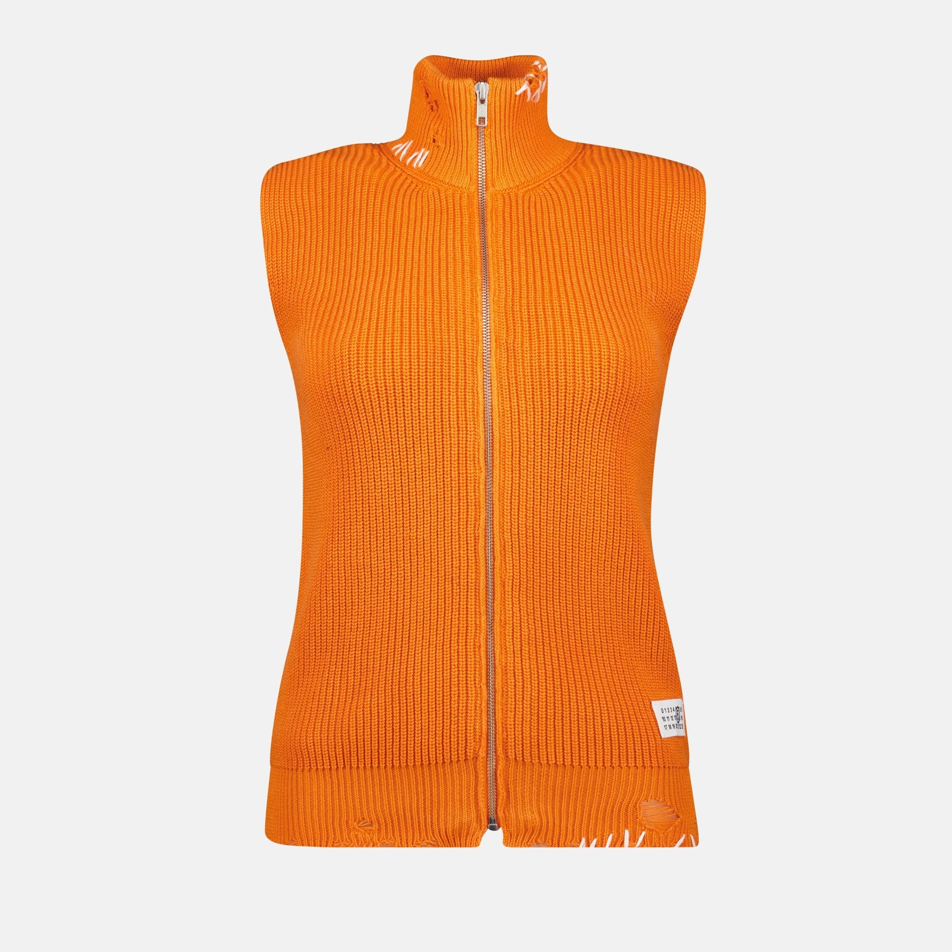 ribbed vest, MM6 vest, men's fashion, orange vest, roll neck vest