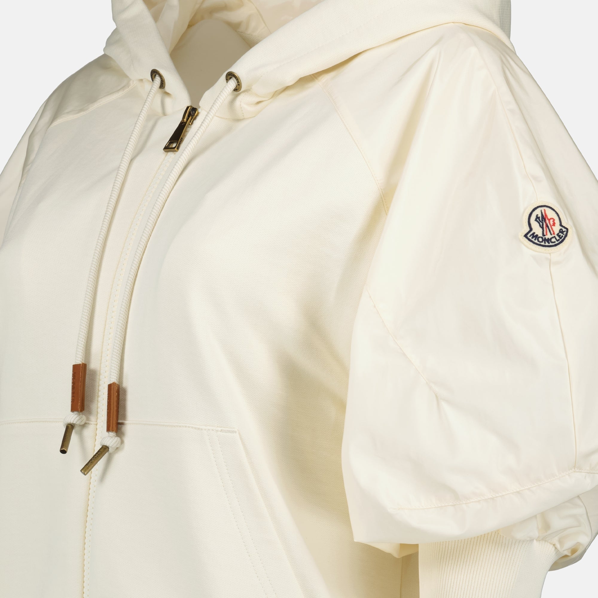 Image of Zipped Short Sleeve Beige Jacket by Moncler for Women - Season Spring-Summer 2026 - Detail View 1