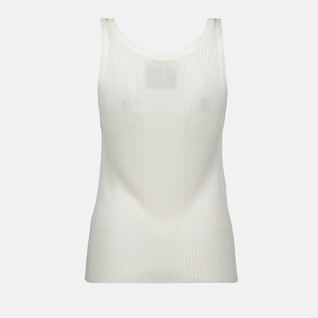 Moschino white top, women's ribbed top, slim-fit top, viscose fashion, spring summer collection
