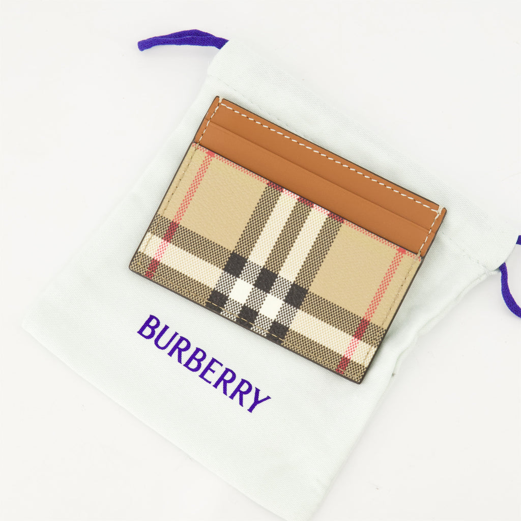leather card holder, Burberry accessory, check pattern wallet, designer card holder, stylish accessories