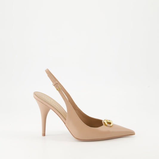 Valentino Garavani, VLogo pumps, powder pink leather pumps, luxury ankle footwear, designer shoes