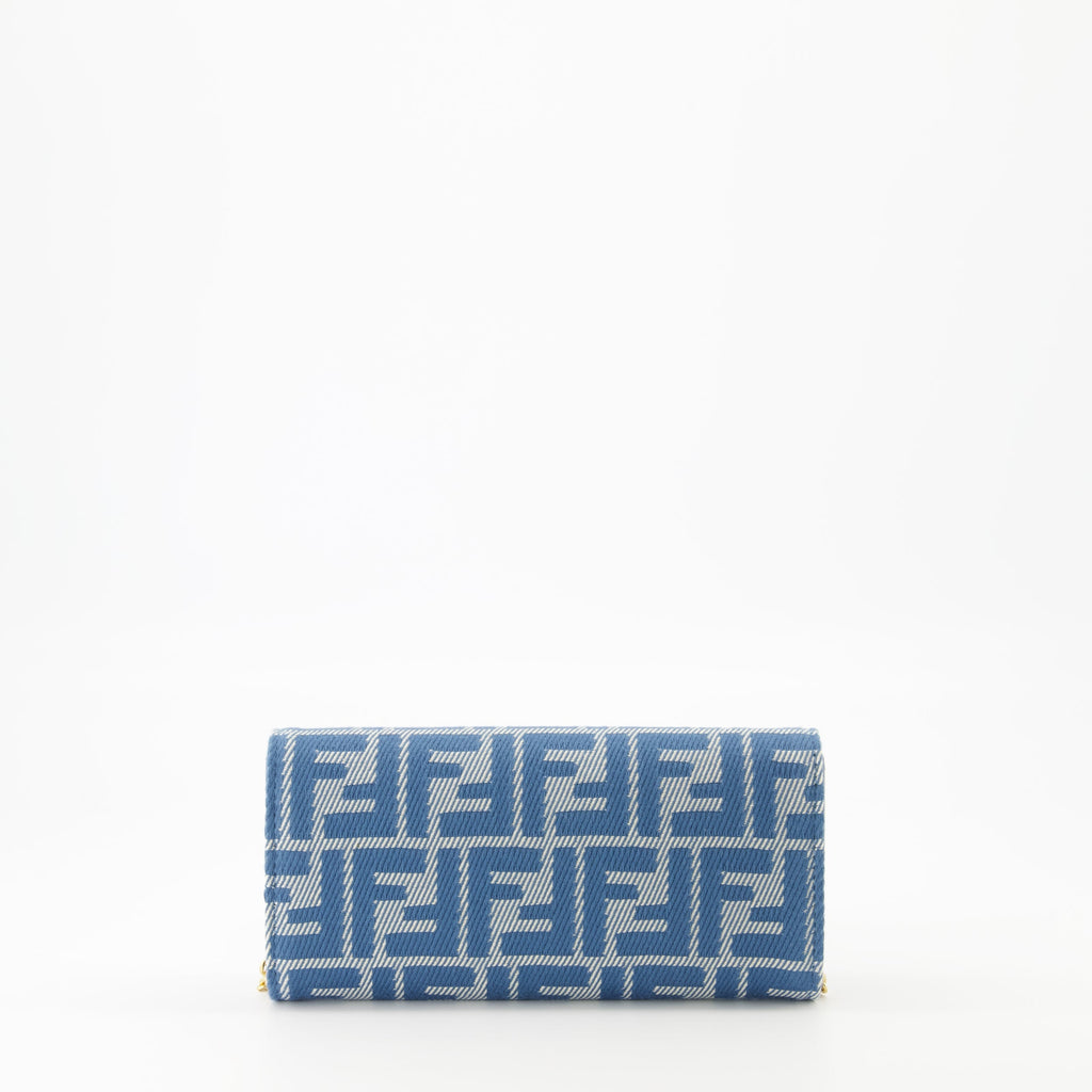 Fendi wallet, denim effect wallet, continental wallet, designer accessories, jacquard fabric