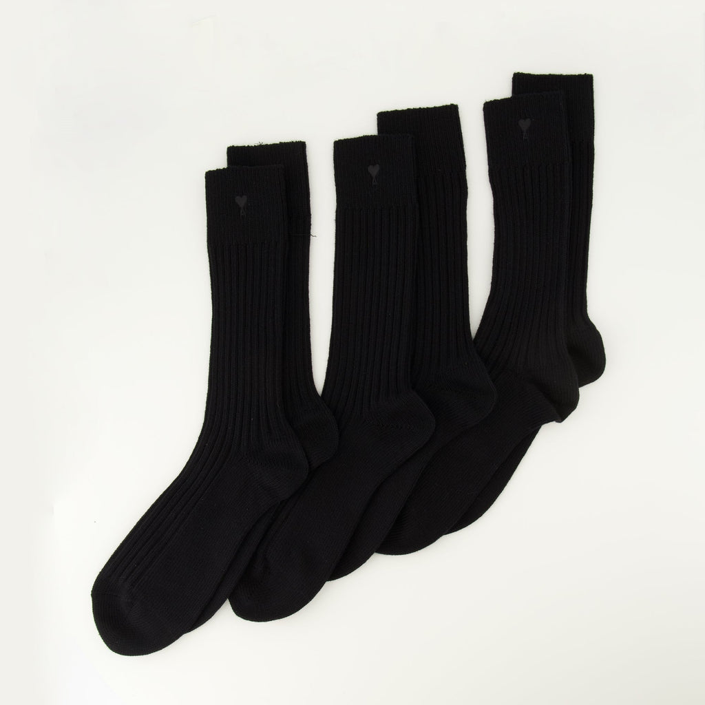 AMI Paris socks, Ami de Coeur black socks, cotton socks, ribbed edge socks, unisex socks
