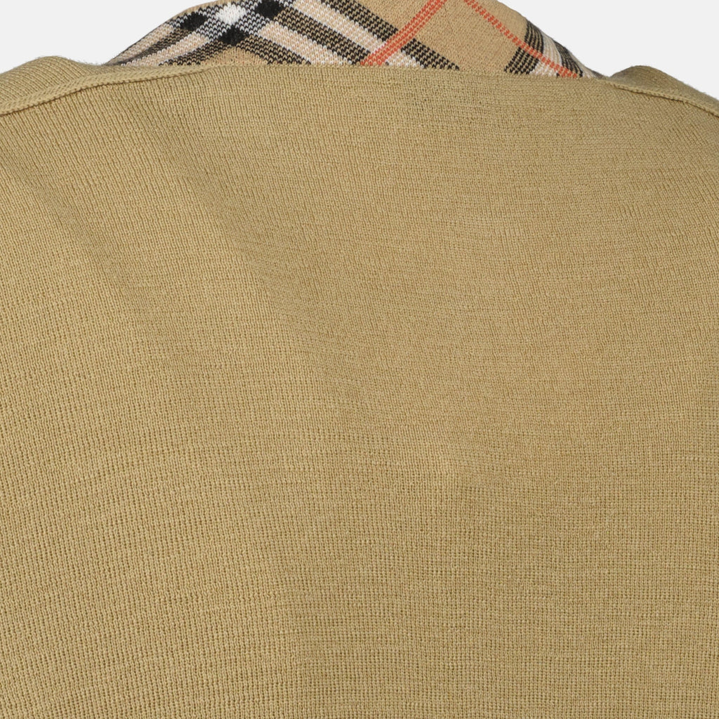 Burberry cardigan, beige wool cardigan, check pattern cardigan, autumn winter fashion, women's knitwear