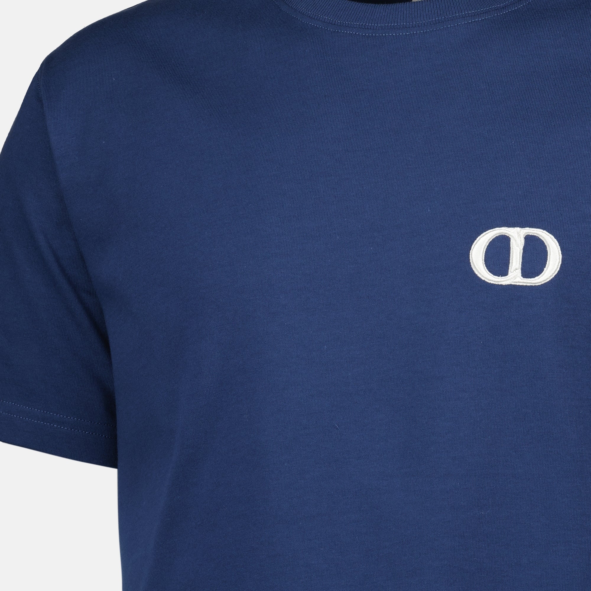 Dior T-shirt, CD Icon Tee, blue cotton T-shirt, men's casual wear, embroidered T-shirt