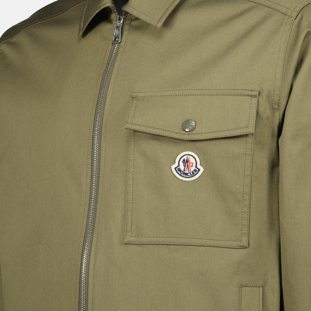 olive green overshirt, Moncler jacket, classic collar, double zipper, Spring-Summer 2025