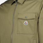 olive green overshirt, Moncler jacket, classic collar, double zipper, Spring-Summer 2025