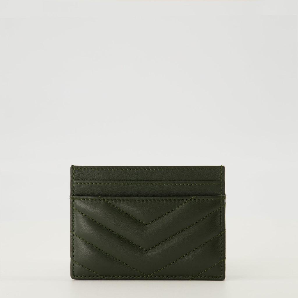 Saint Laurent cardholder, chevron quilted cardholder, premium leather wallet, dark green cardholder, fashionable cardholder