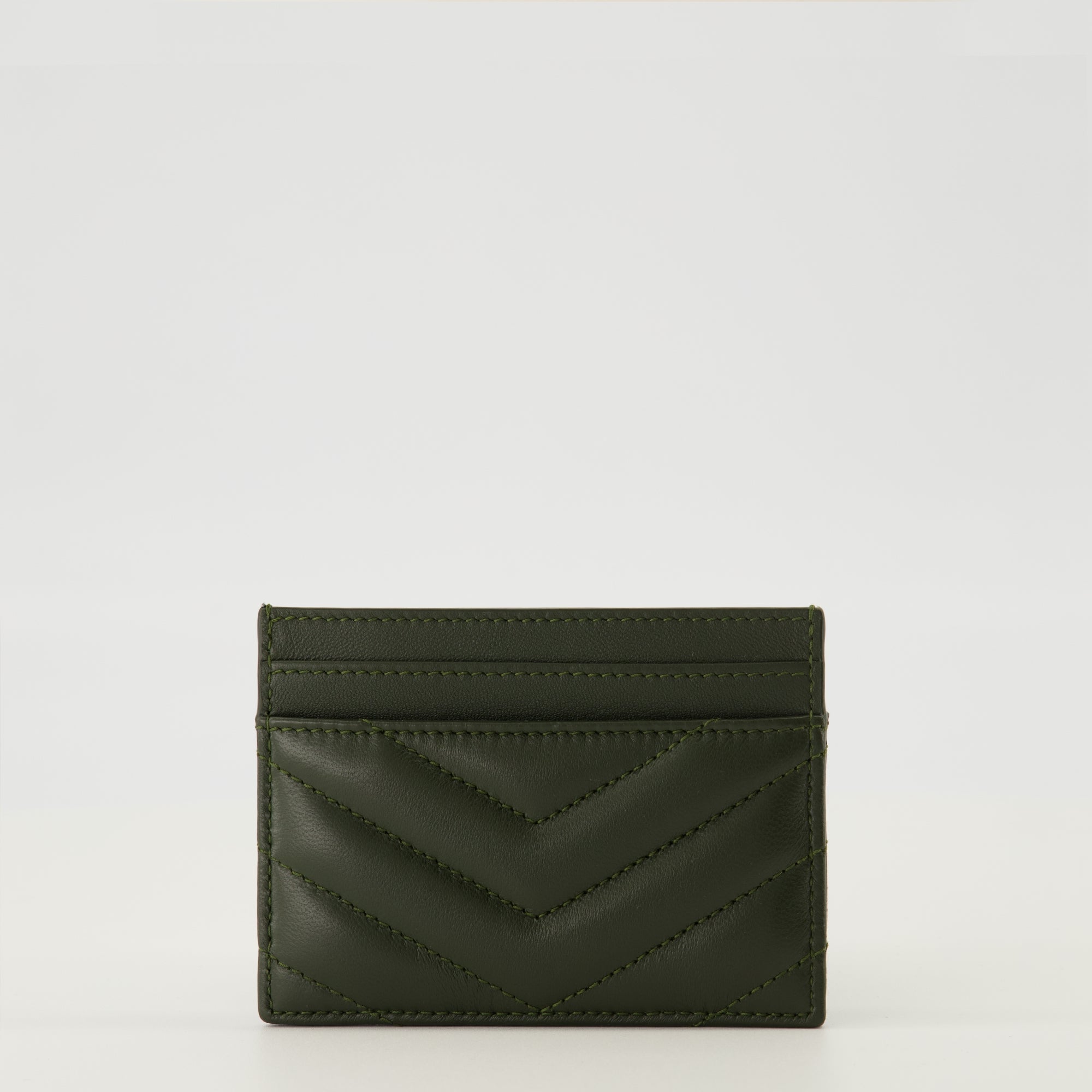 Saint Laurent cardholder, chevron quilted cardholder, premium leather wallet, dark green cardholder, fashionable cardholder