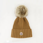 Moncler hat, wool hat, brown knitted hat, pompom hat, accessories