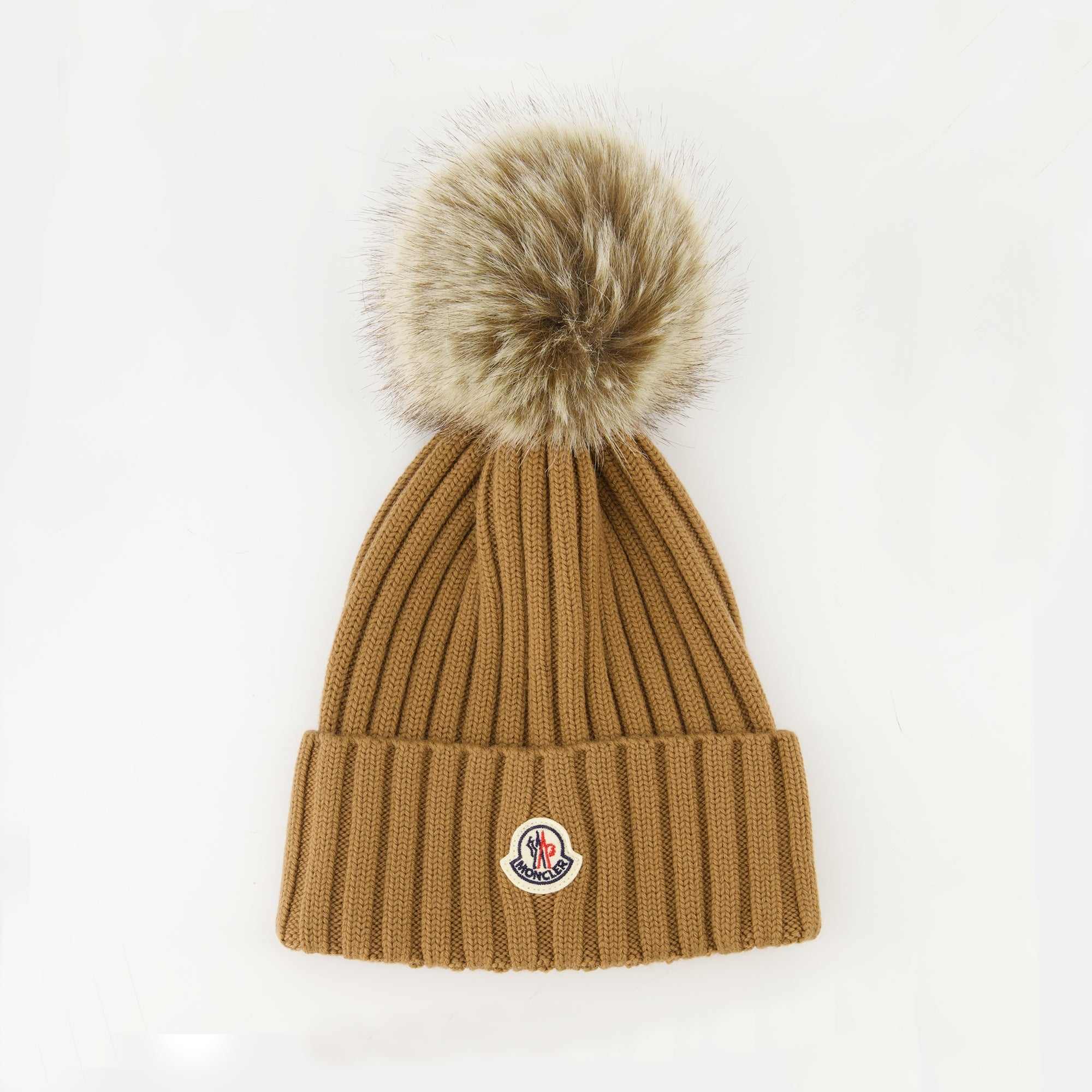 Moncler hat, wool hat, brown knitted hat, pompom hat, accessories