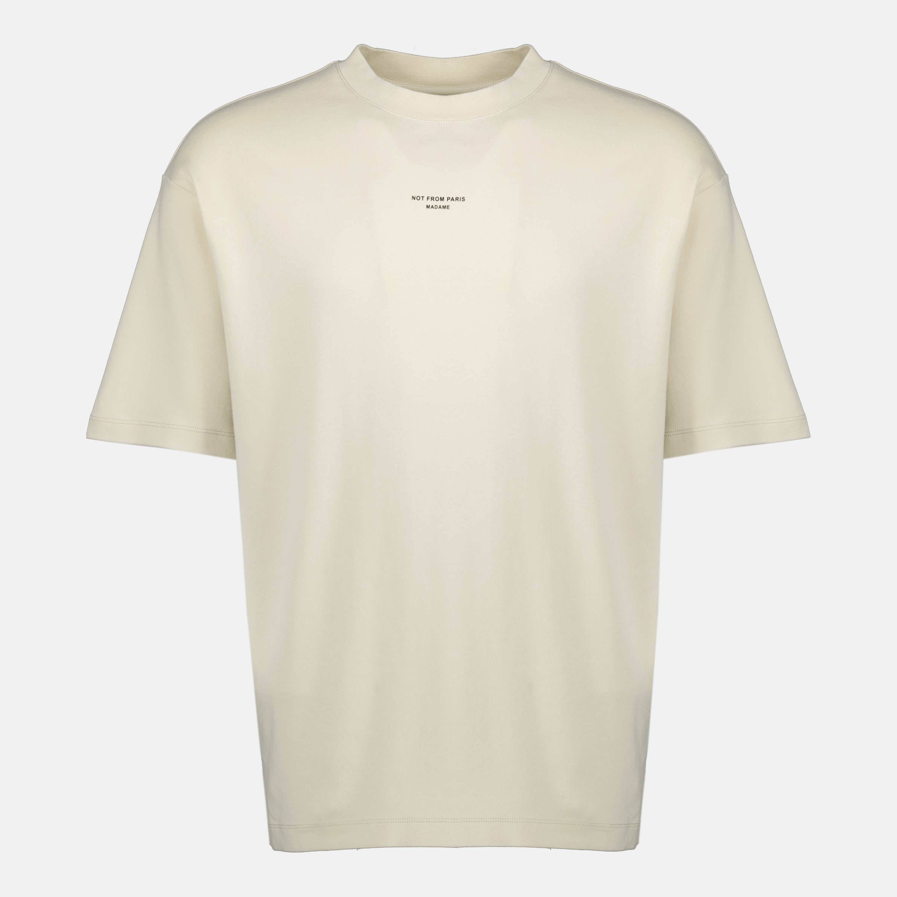 Image of Classic Beige Slogan T-Shirt - Drôle de Monsieur by Drole De Monsieur for Men - Season Spring-Summer 2026 - Front View