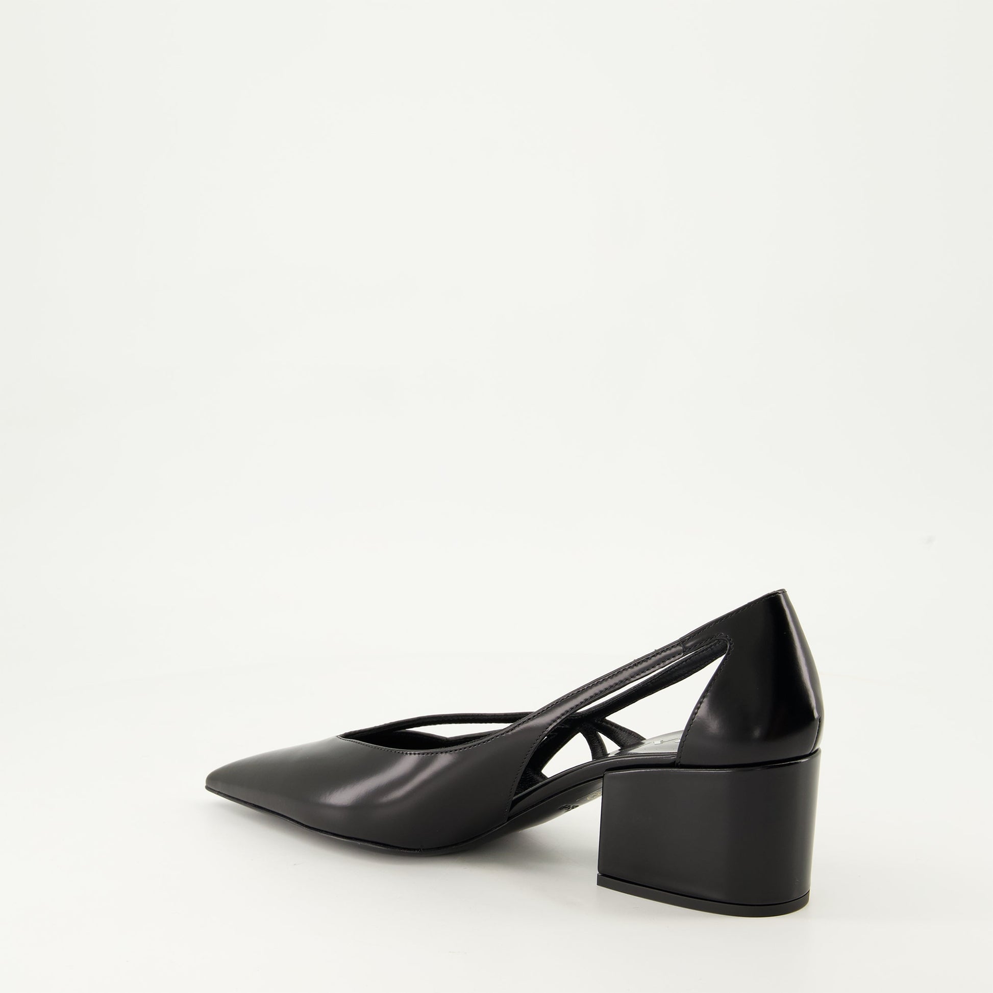 black leather pumps, pointed toe shoes, Prada pumps, cut-out pumps, luxury footwear