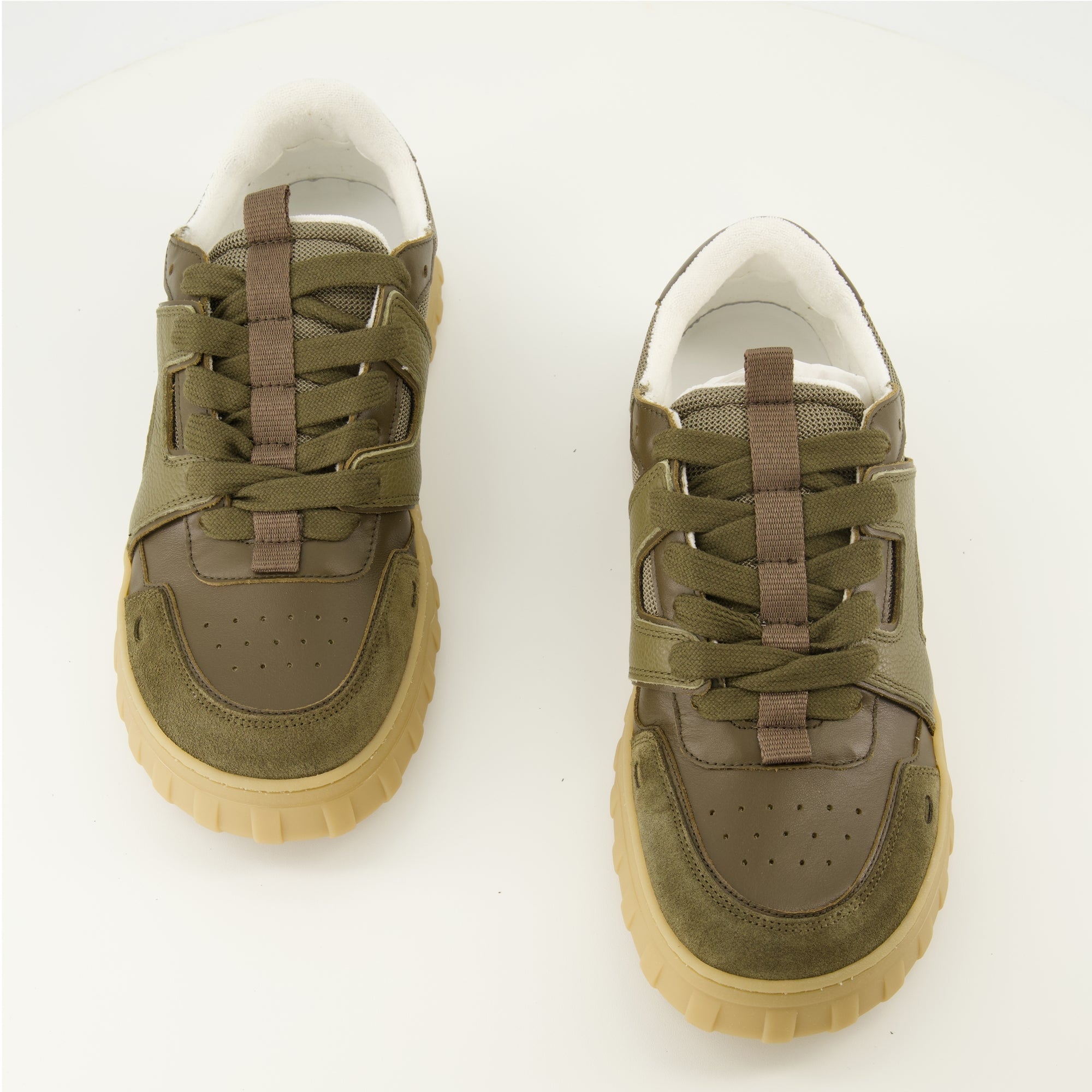 AMI Paris sneakers, Kaki sneakers, unisex footwear, contemporary fashion, leather and suede shoes