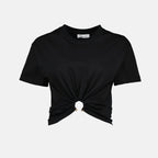 Immagine della t-shirt nera con piercing di Rabanne per donne - Stagione Primavera-Estate 2025 - Vista frontale