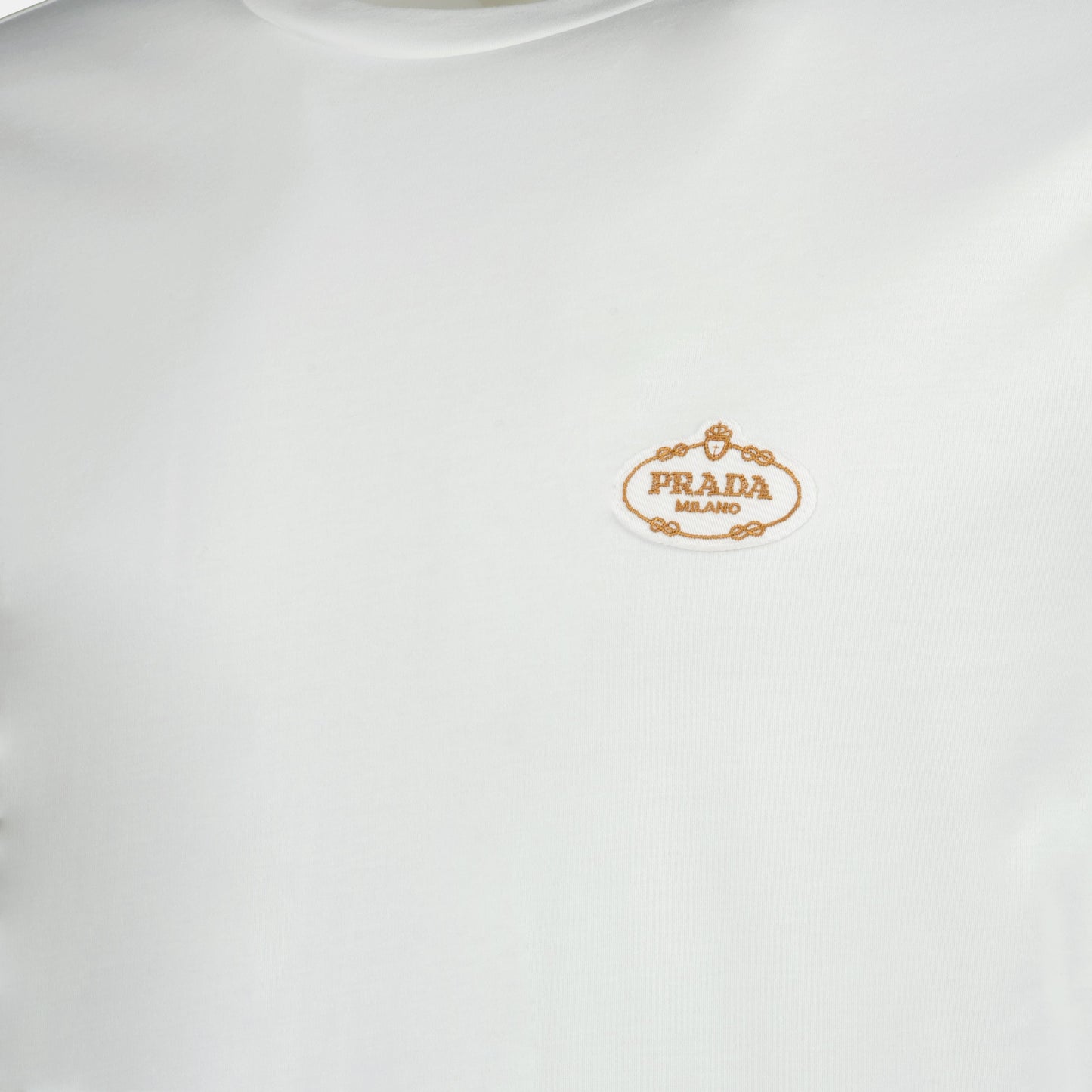 white T-shirt, Prada logo T-shirt, cotton T-shirt, summer fashion, casual wear