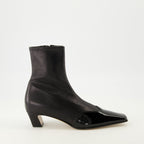 Khaite booties, leather ankle boots, Nevada booties, premium leather footwear, black leather booties