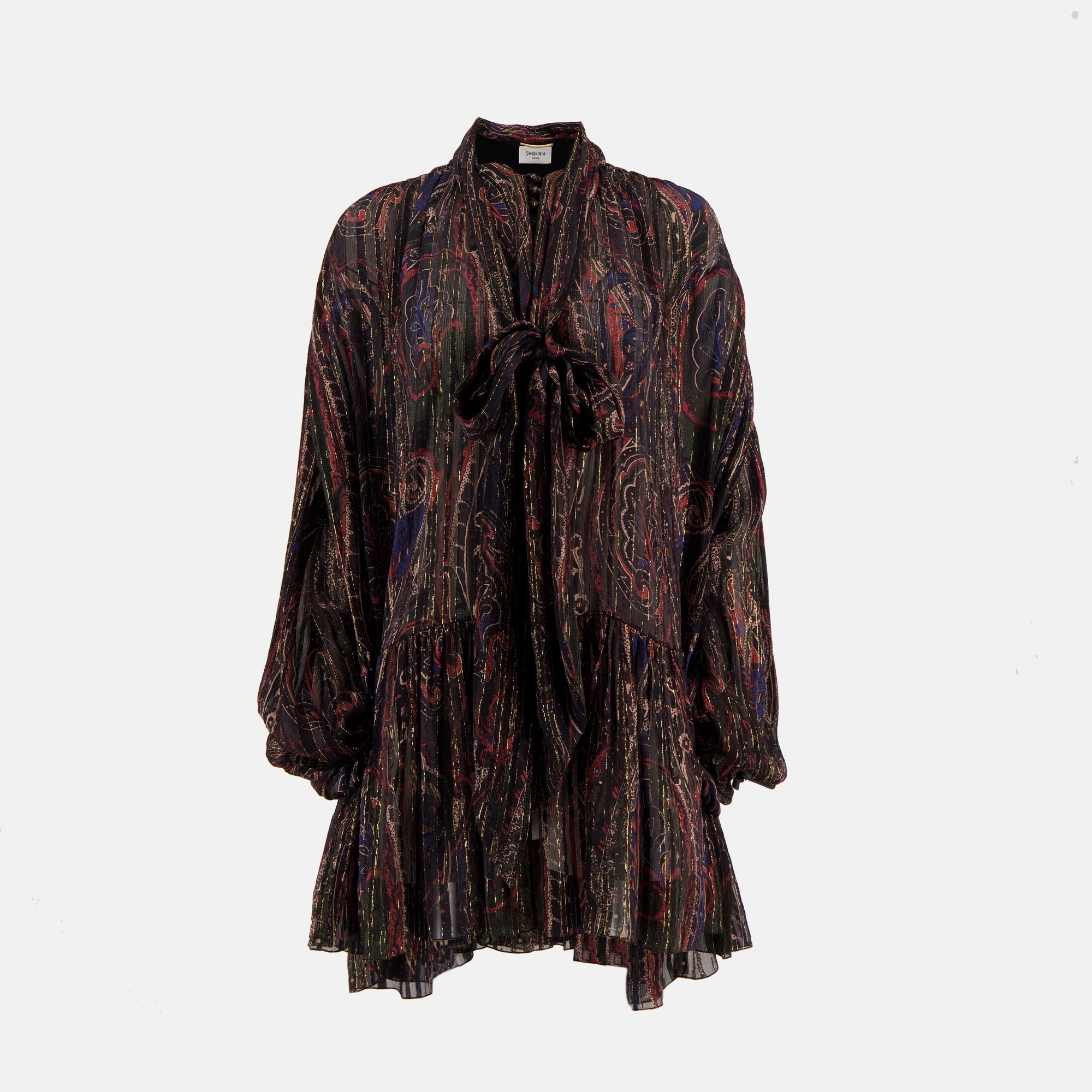 silk lurex lavalliere dress saint laurent women 15228130689404